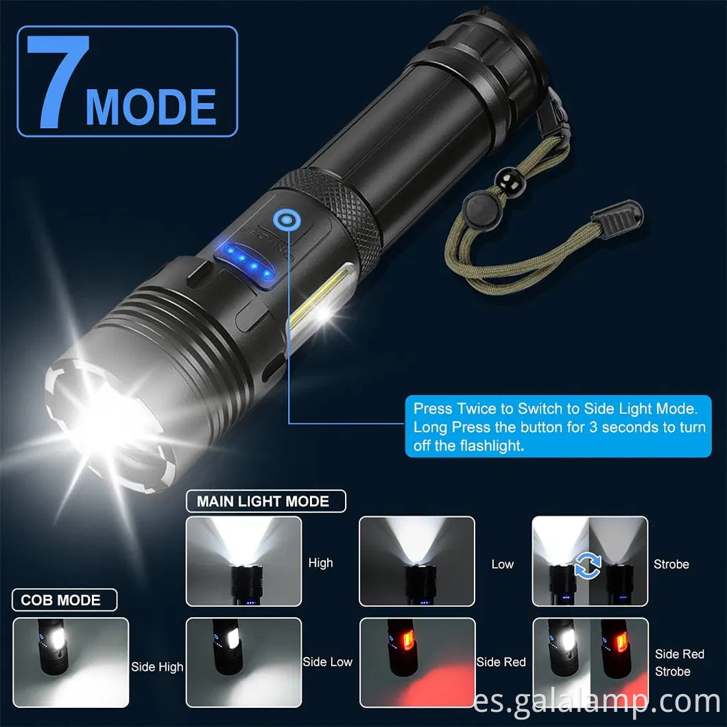 Linterna táctica LED LED de alta potencia XHP160 con carga USB